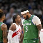 Oct 26, 2025; Dallas, Texas, USA; Dallas Mavericks forward Anthony Davis (3) looks on during the game between the Mavericks and the Raptors at the American Airlines Center. Mandatory Credit: Jerome Miron-Imagn Images
