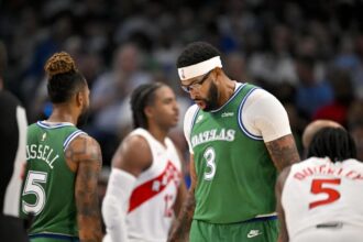 Oct 26, 2025; Dallas, Texas, USA; Dallas Mavericks forward Anthony Davis (3) looks on during the game between the Mavericks and the Raptors at the American Airlines Center. Mandatory Credit: Jerome Miron-Imagn Images