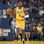 Oct 5, 2025; San Francisco, California, USA; Los Angeles Lakers guard Bronny James (9) dribbles upcourt against the Golden State Warriors in the first quarter at Chase Center. Mandatory Credit: David Gonzales-Imagn Images