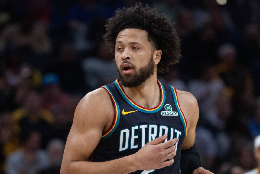 Detroit Pistons guard Cade Cunningham (2) in the first half against the Indiana Pacers at Gainbridge Fieldhouse.