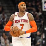 New York Knicks forward Carmelo Anthony (7) looks to pass against the Sacramento Kings during the second quarter at Golden 1 Center.