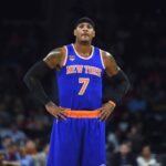 New York Knicks forward Carmelo Anthony (7) during the first quarter against the Detroit Pistons at The Palace of Auburn Hills.