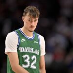 Dallas Mavericks forward Cooper Flagg (32) looks on during the second half against the Oklahoma City Thunder at the American Airlines Center.