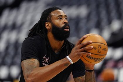 Denver Nuggets center DeAndre Jordan (6) before the game against the Oklahoma City Thunder during game three of the second round for the 2025 NBA Playoffs at Ball Arena.