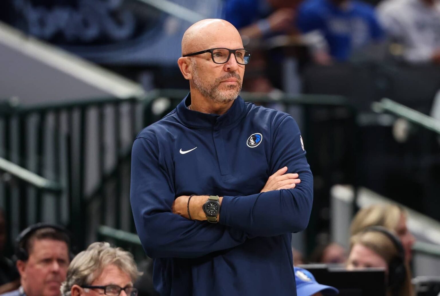 Dallas Mavericks head coach Jason Kidd reacts against the Milwaukee Bucks during the second half at American Airlines Center.