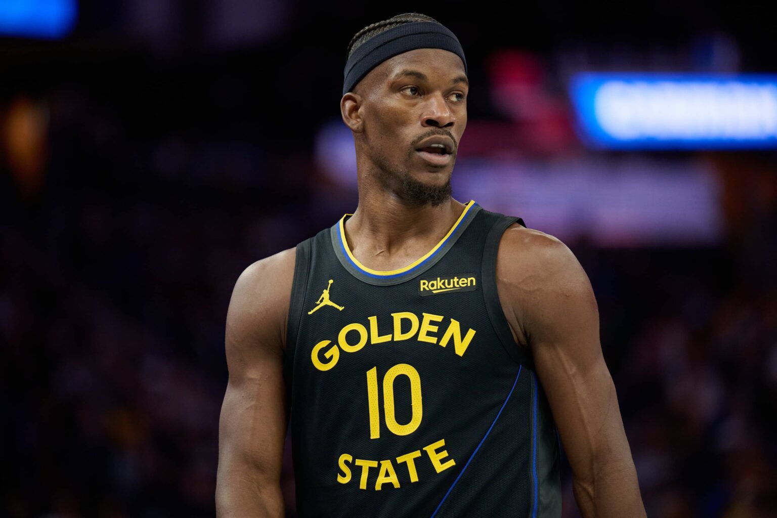 Golden State Warriors forward Jimmy Butler III (10) looks on against the Portland Trail Blazers during the fourth quarter at Chase Center.
