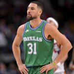 Dallas Mavericks guard Klay Thompson (31) looks on during the second half against the Phoenix Suns at the American Airlines Center.