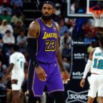 Los Angeles Lakers forward LeBron James (23) looks on during the fourth quarter against the Memphis Grizzlies at FedExForum.