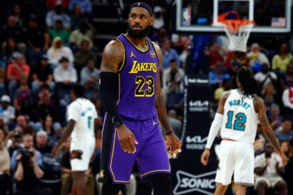 Los Angeles Lakers forward LeBron James (23) looks on during the fourth quarter against the Memphis Grizzlies at FedExForum.