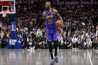 Apr 9, 2025; Dallas, Texas, USA; Los Angeles Lakers forward LeBron James (23) in action during the game between the Dallas Mavericks and the Los Angeles Lakers at American Airlines Center. Mandatory Credit: Jerome Miron-Imagn Images