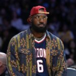 Los Angeles Lakers forward LeBron James wears the Arizona Wildcats jersey of his son Bryce James (6) during the game against the Minnesota Timberwolves at Crypto.com Arena.