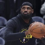 Nov 23, 2025; Salt Lake City, Utah, USA; Los Angeles Lakers forward LeBron James (23) warms up before the game against the Utah Jazz at Delta Center. Mandatory Credit: Rob Gray-Imagn Images