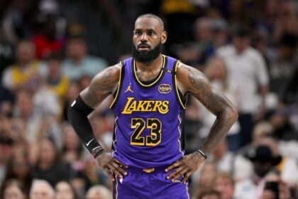 Apr 9, 2025; Dallas, Texas, USA; Los Angeles Lakers forward LeBron James (23) during the game between the Dallas Mavericks and the Los Angeles Lakers at American Airlines Center. Mandatory Credit: Jerome Miron-Imagn Images