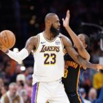 Apr 6, 2025; Oklahoma City, Oklahoma, USA; Oklahoma City Thunder forward Jalen Williams (8) defends Los Angeles Lakers forward LeBron James (23) during the second half at Paycom Center. Mandatory Credit: Alonzo Adams-Imagn Images