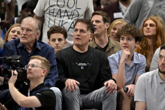 Feb 8, 2025; Dallas, Texas, USA; Mark Cuban watches the game between the Dallas Mavericks and the Houston Rockets at the American Airlines Center. Mandatory Credit: Jerome Miron-Imagn Images