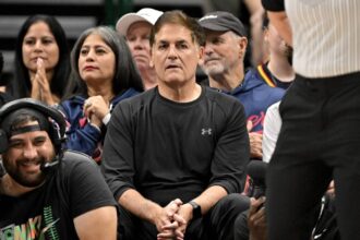 Jun 27, 2025; Dallas, Texas, USA; Dallas Mavericks minority owner Mark Cuban watches the game between the Dallas Wings and the Indiana Fever during the first quarter at the American Airlines Center. Mandatory Credit: Jerome Miron-Imagn Images