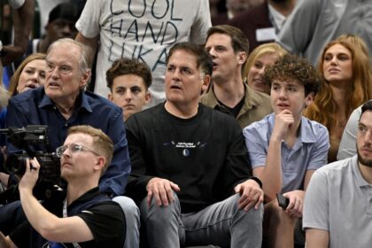 Feb 8, 2025; Dallas, Texas, USA; Mark Cuban watches the game between the Dallas Mavericks and the Houston Rockets at the American Airlines Center. Mandatory Credit: Jerome Miron-Imagn Images