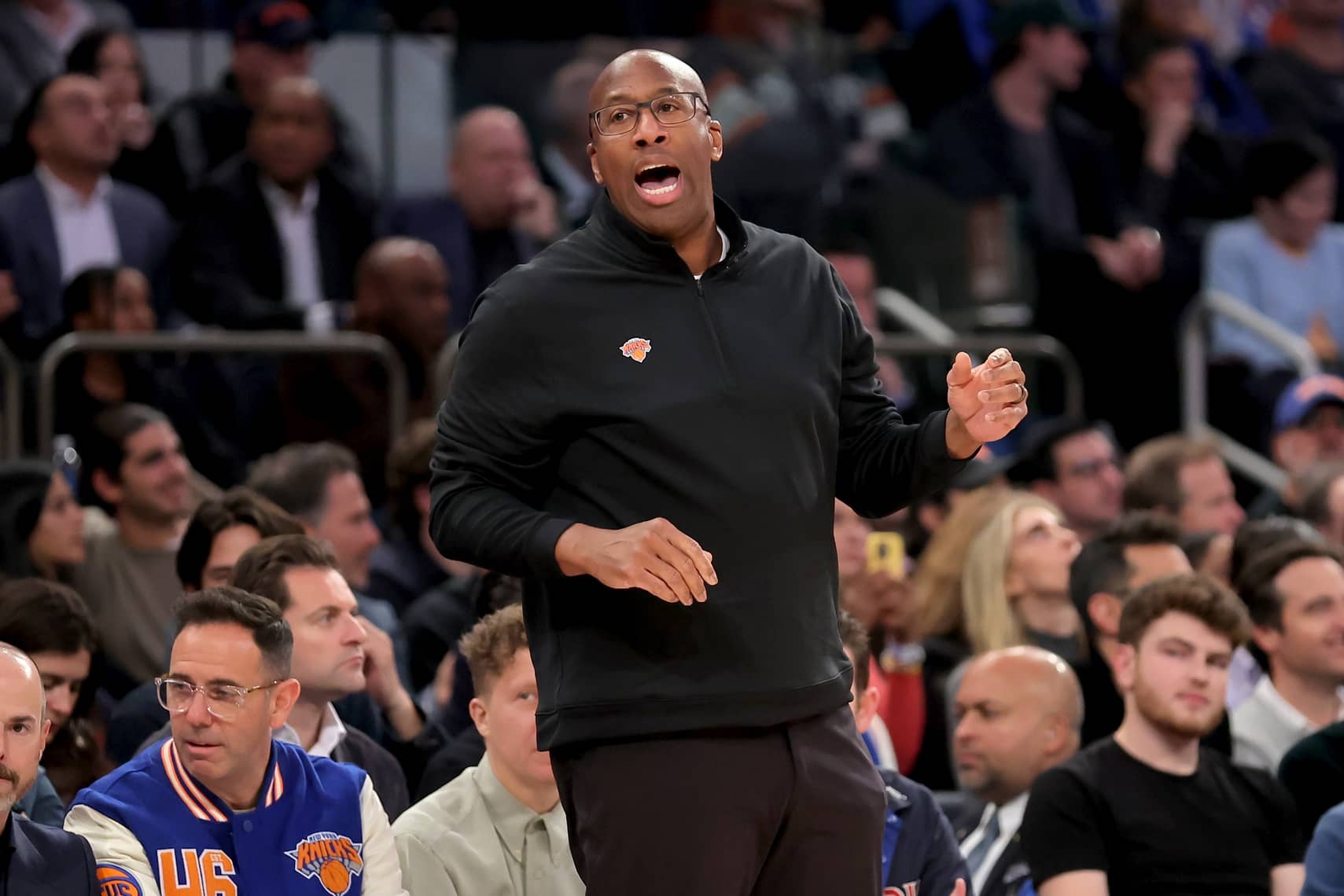 New York Knicks head coach Mike Brown coaches against the Minnesota Timberwolves during the first quarter at Madison Square Garden.