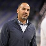 Dallas Mavericks general manager Nico Harrison looks on before the game against the Oklahoma City Thunder at Dickie's Arena.