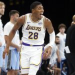 Los Angeles Lakers forward Rui Hachimura (28) reacts during the fourth quarter against the Memphis Grizzlies at FedExForum.
