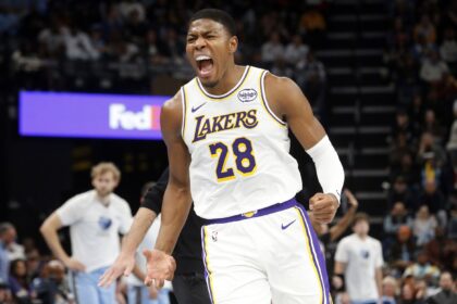 Los Angeles Lakers forward Rui Hachimura (28) reacts during the fourth quarter against the Memphis Grizzlies at FedExForum.