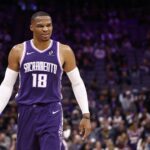 Sacramento Kings guard Russell Westbrook (18) after a play against the Atlanta Hawks during the third quarter at Golden 1 Center.