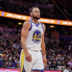 Nov 18, 2025; Orlando, Florida, USA; Golden State Warriors guard Stephen Curry (30) after a timeout during the second half against the Orlando Magic at Kia Center. Mandatory Credit: Mike Watters-Imagn Images