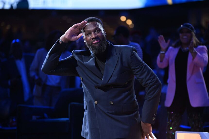 Tony Allen at his jersey retirement ceremony after the Miami Heat vs. Memphis grizzlies game at FedExForum.
