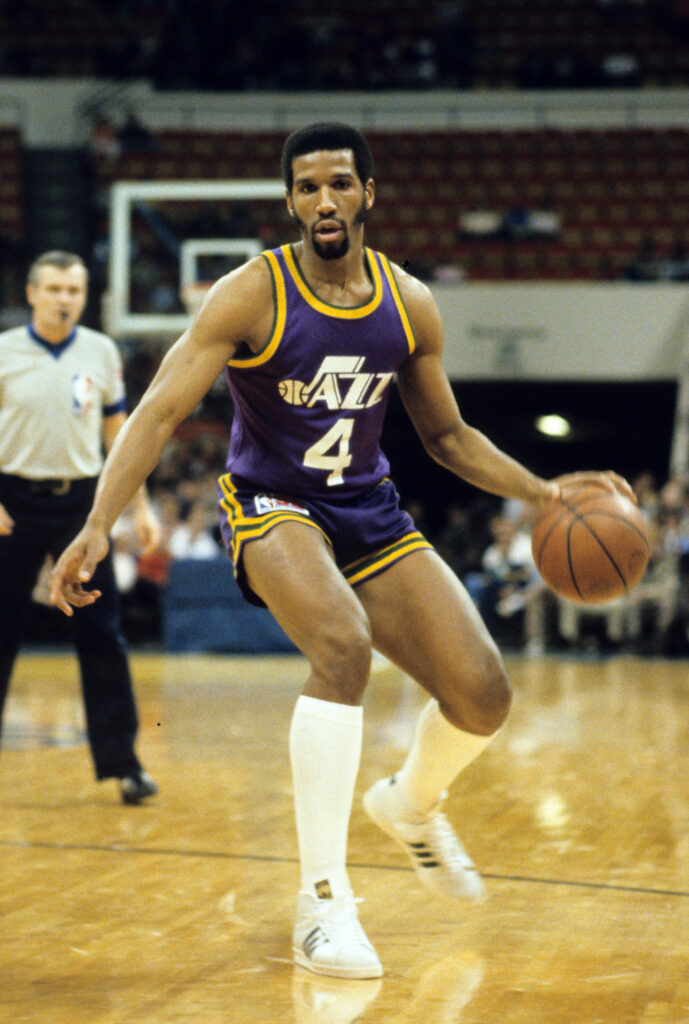 Unknown date and unknown location; USA; FILE PHOTO; Utah Jazz forward Adrian Dantley (4). Mandatory Credit: Malcolm Emmons-USA TODAY Network.