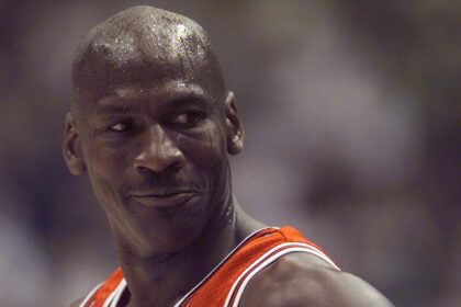 Chicago Bulls guard Michael Jordan in game two of the 1998 NBA Finals against the Utah Jazz at the Delta Center.