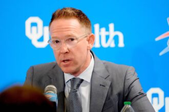 Thunder general manager Sam Presti speaks during an introductory press conference for the 2024 Thunder draft picks at Oklahoma Contemporary Arts Center in Oklahoma City, Saturday, June, 29, 2024.