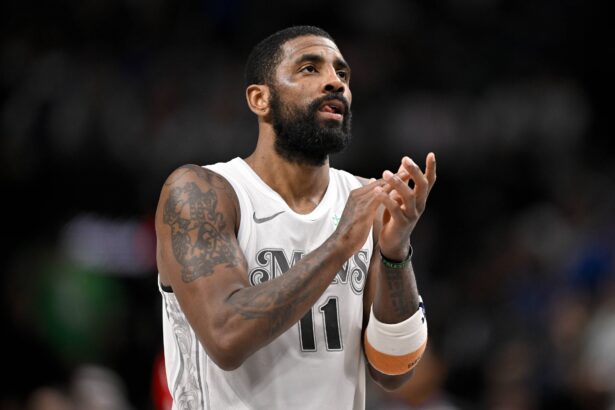 Feb 8, 2025; Dallas, Texas, USA; Dallas Mavericks guard Kyrie Irving (11) during the game between the Dallas Mavericks and the Houston Rockets at the American Airlines Center. Mandatory Credit: Jerome Miron-Imagn Images