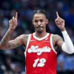 Mar 7, 2025; Dallas, Texas, USA; Memphis Grizzlies guard Ja Morant (12) reacts during the first quarter against the Dallas Mavericks at American Airlines Center. Mandatory Credit: Kevin Jairaj-Imagn Images