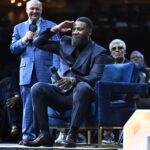 Mar 15, 2025; Memphis, Tennessee, USA; Tony Allen at his jersey retirement ceremony after the Miami Heat vs. Memphis grizzlies game at FedExForum. Mandatory Credit: Matthew Smith-Imagn Images