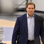 Jun 27, 2025; Dallas, TX, USA; Dallas Mavericks governor Patrick Dumont arrives at a press conference at the Dallas Mavericks Practice Facility. Mandatory Credit: Jerome Miron-Imagn Images