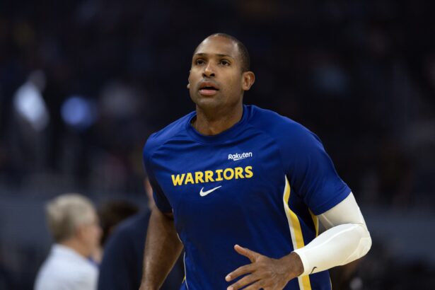 Oct 17, 2025; San Francisco, California, USA; Golden State Warriors center Al Horford warms up before facing the Los Angeles Clippers at Chase Center. Mandatory Credit: D. Ross Cameron-Imagn Images
