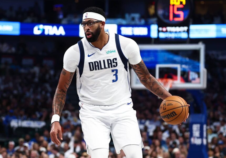 Oct 22, 2025; Dallas, Texas, USA; Dallas Mavericks forward Anthony Davis (3) in action during the game against the San Antonio Spurs at American Airlines Center. Mandatory Credit: Kevin Jairaj-Imagn Images
