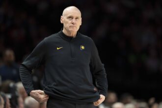 Oct 26, 2025; Minneapolis, Minnesota, USA; Indiana Pacers head coach Rick Carlisle looks on against the Minnesota Timberwolves in the first half at Target Center. Mandatory Credit: Jesse Johnson-Imagn Images