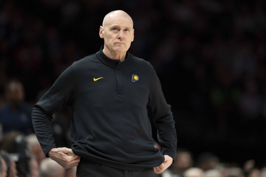 Oct 26, 2025; Minneapolis, Minnesota, USA; Indiana Pacers head coach Rick Carlisle looks on against the Minnesota Timberwolves in the first half at Target Center. Mandatory Credit: Jesse Johnson-Imagn Images