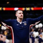 Oct 29, 2025; Denver, Colorado, USA; Denver Nuggets center Nikola Jokic (15) after the game against the New Orleans Pelicans at Ball Arena. Mandatory Credit: Isaiah J. Downing-Imagn Images