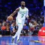 Oct 31, 2025; Philadelphia, Pennsylvania, USA; Boston Celtics forward Jaylen Brown (7) controls the ball against the Philadelphia 76ers in the first quarter at Xfinity Mobile Arena. Mandatory Credit: Kyle Ross-Imagn Images
