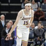 Los Angeles Lakers guard Austin Reaves (15) reacts during the third quarter against the Memphis Grizzlies at FedExForum.