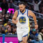 Nov 1, 2025; Indianapolis, Indiana, USA; Golden State Warriors guard Stephen Curry (30) celebrates a made basket in the second half against the Indiana Pacers at Gainbridge Fieldhouse. Mandatory Credit: Trevor Ruszkowski-Imagn Images