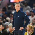 Nov 4, 2025; San Francisco, California, USA; Golden State Warriors head coach Steve Kerr looks on against the Phoenix Suns in the first quarter at Chase Center. Mandatory Credit: Eakin Howard-Imagn Images