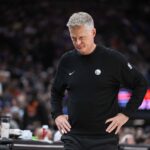 Nov 5, 2025; Sacramento, California, USA; Golden State Warriors Head Coach Steve Kerr reacts to a call during the second quarter of the game against the Sacramento Kings at Golden 1 Center. Mandatory Credit: Ed Szczepanski-Imagn Images