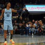 Nov 7, 2025; Memphis, Tennessee, USA; Memphis Grizzlies guard Ja Morant (12) gestures during the second quarter against the Dallas Mavericks at FedExForum. Mandatory Credit: Petre Thomas-Imagn Images