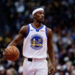 Nov 7, 2025; Denver, Colorado, USA; Golden State Warriors forward Jimmy Butler III (10) dribbles the ball up court in the first quarter against the Denver Nuggets at Ball Arena. Mandatory Credit: Isaiah J. Downing-Imagn Images