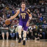 Nov 15, 2025; Milwaukee, Wisconsin, USA; Los Angeles Lakers guard Luka Doncic (77) during the game against the Milwaukee Bucks at Fiserv Forum. Mandatory Credit: Jeff Hanisch-Imagn Images