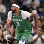 Oct 26, 2025; Dallas, Texas, USA; Dallas Mavericks forward Anthony Davis (3) runs back up court during the game between the Mavericks and the Raptors at the American Airlines Center. Mandatory Credit: Jerome Miron-Imagn Images