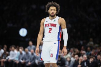 Nov 7, 2025; Brooklyn, New York, USA; Detroit Pistons guard Cade Cunningham (2) at Barclays Center. Mandatory Credit: Wendell Cruz-Imagn Images